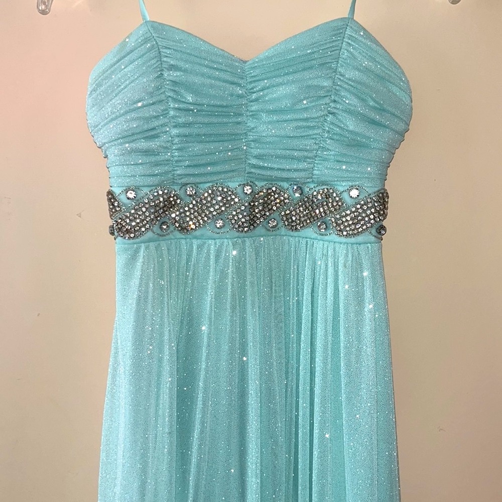 Trixxi jeweled strapless stardust baby blue maxi dress
